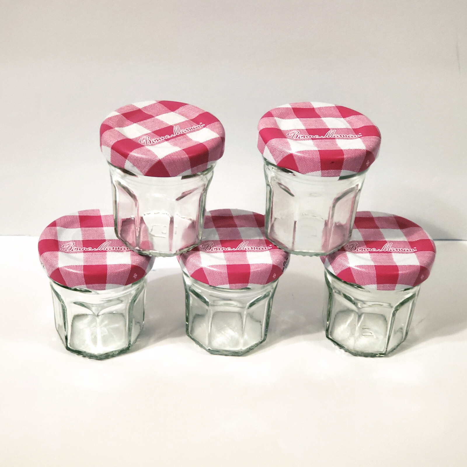Bonne Maman Lot of 5 Mini Jars 1 Oz Empty Glass Gingham Lids eBay