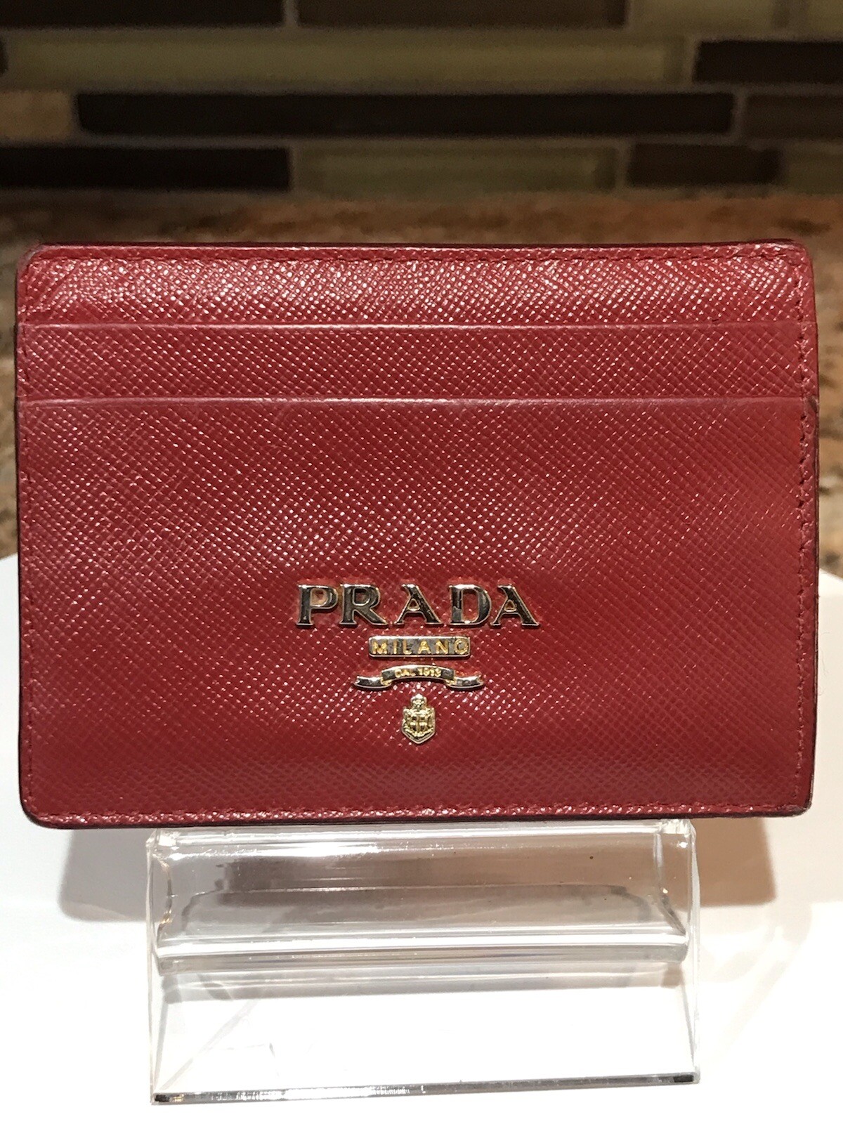 PRADA Saffiano Leather Card/ID Holder-Red
