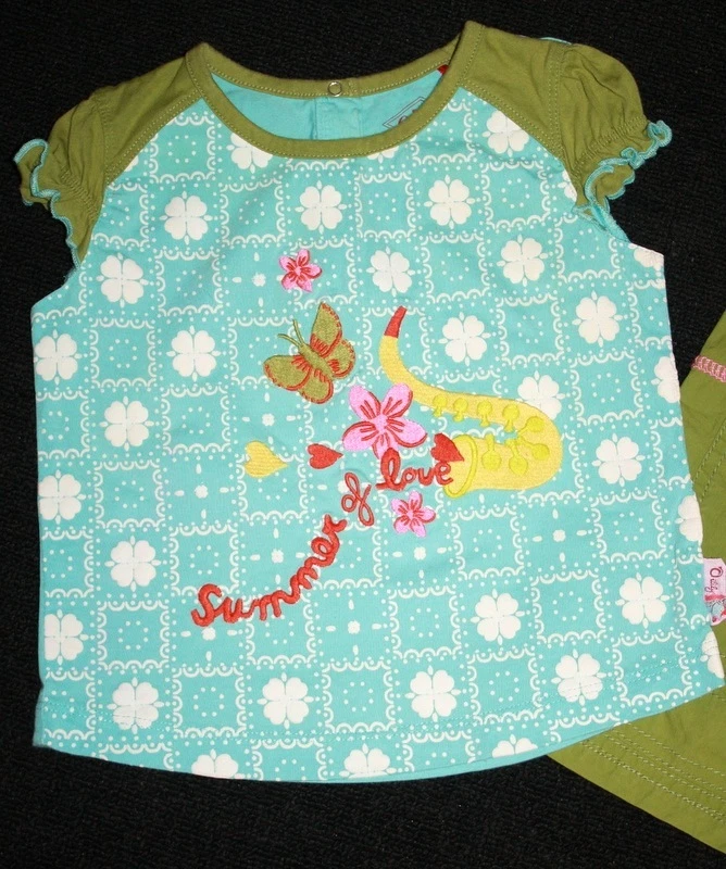 OILILY Verano del Amor Bordado Verano Capri Pantalones/Top Conjunto Niña Talla 86 18-24 M Foto 2 de 3