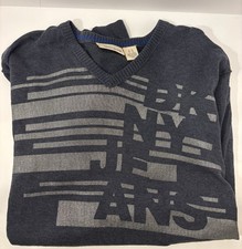 Dkny Jeans Donna Karen Men  s Xl Ribbed V-Neck Dark Blue Logo Sweater NWT