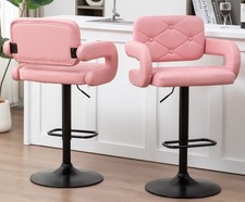 SET OF 2 PINK BAR STOOLS LARGE PLUSH SEAT GAS LIFT  SWIVEL SEAT BREAKFAST BAR