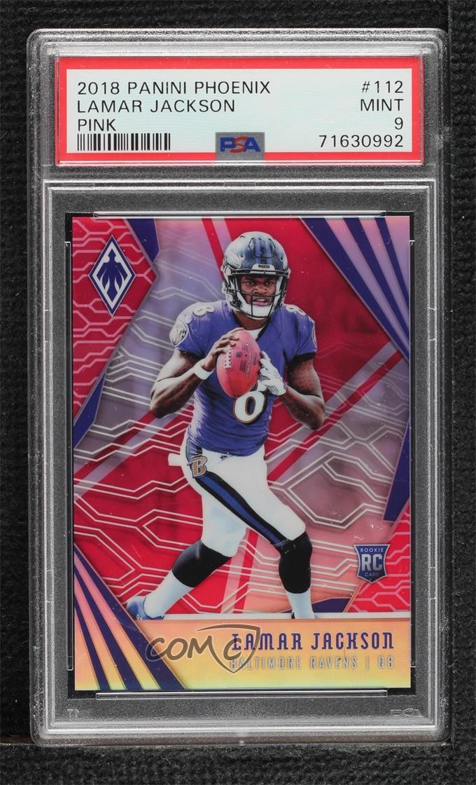 2018 Panini Phoenix Rookies Pink 142/199 Lamar Jackson PSA 9 MINT Rookie RC 1lc0