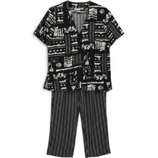 Alfred Dunner Pant Set Womens 10/12 Black White Abstract Stripe Vintage 2 Piece