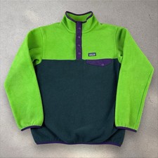 Patagonia Synchilla Snap T Fleece Pullover Green Colorblock Boy's L Large