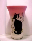 2015 FAGCA EXCLUSIVE Fenton Art Glass 8" HP Kitty Cat & Butterfly Vase Ltd To 25