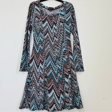 Karen Kane USA Jersey Chevron Long Sleeve A-Line Stretch Flared Pullover Dress