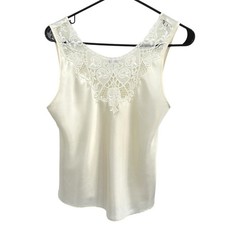 Romantic Satin Lace Slip Camisole M Ivory Shell Coquette Vintage Evening Top