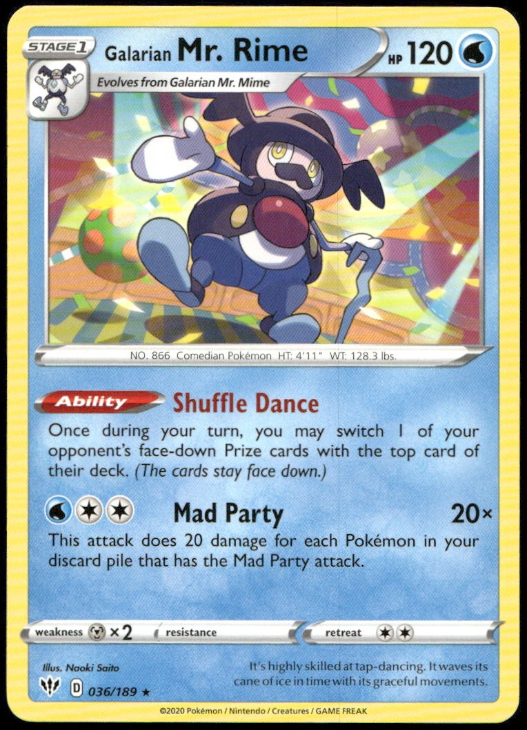 Galarian Mr. Rime 036/189 Rare Darkness Ablaze Pokemon Lightly Played