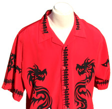 Dragonfly Men's Size XXL Loop Collar Button Up Short Sleeve Dragon Red Shirt