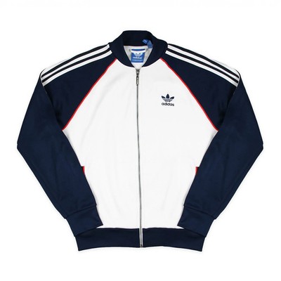 Adidas Vintage Trainingsjacke Weiß Marineblau Trackjacket Firebird Retro