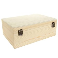 Unfinished Wooden Box, Large Wooden Box with Hinged Lid and Front Clasp, Pine