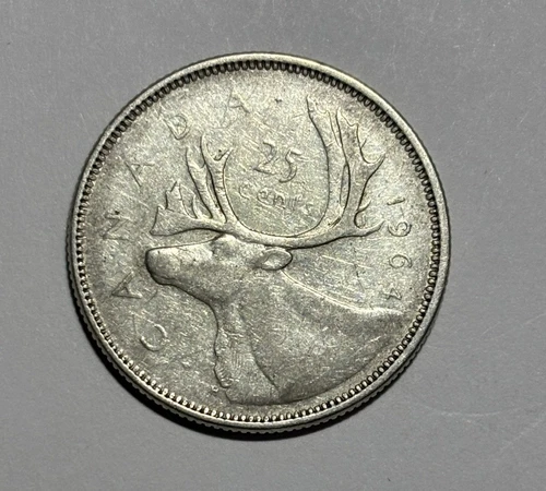 1964 Canada 25 Cents Elizabeth II - .800 Fine Silver - .1500 ASW - KM 52 - Nice
