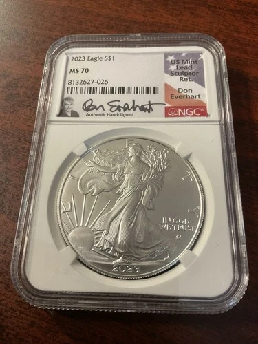 2023 AMERICAN SILVER EAGLE NGC MS70 FIRST DAY OF ISSUE DON EVERHART SIGNED