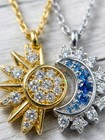 Sun Moon Couple Necklace Set, Gold Silver CZ Crystal Matching Pendant For BFF