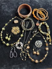 Fall costume jewelry lot. Necklaces, earrings, brooches and bangle/bracelets.