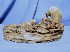 Early 20th century, Chinese Carved Soapstone Mountain Landscape Scene.