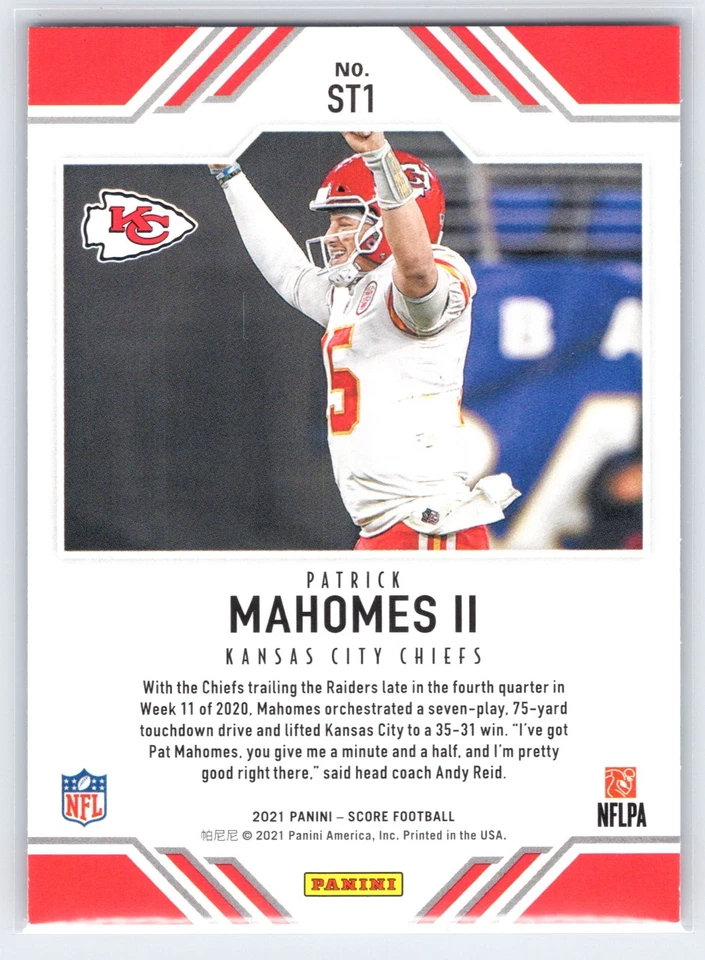 2021 Score #ST1 Patrick Mahomes II Kansas City Chiefs Score Team - Image 2 of 2