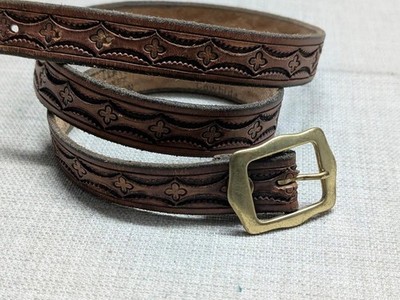 vintage TOOLED buckle belt WESTERN handcrafted 34 brown  display picture 3