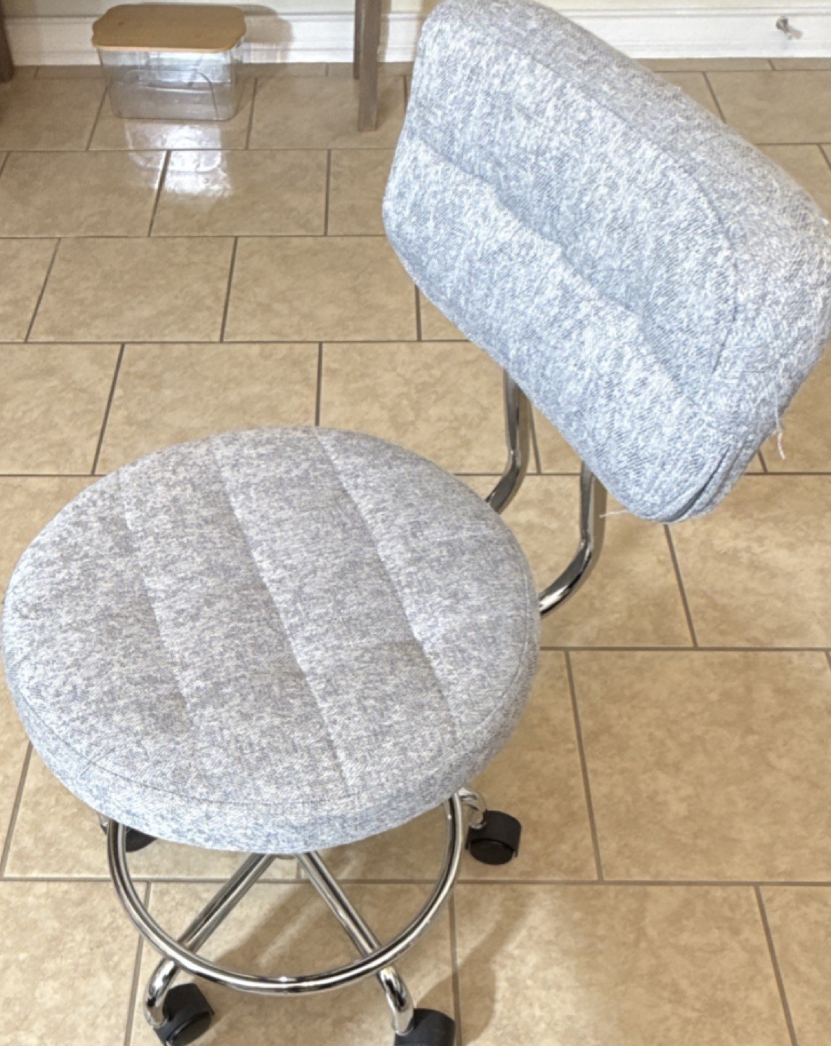 Gray Upholstered Drafting Task Chair with Backrest and Wheels