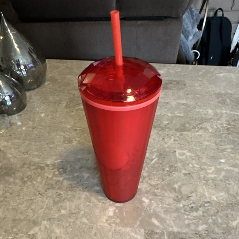 Starbucks Red Heart Design Tumbler Cup with Straw Coffee & Tea Theme
