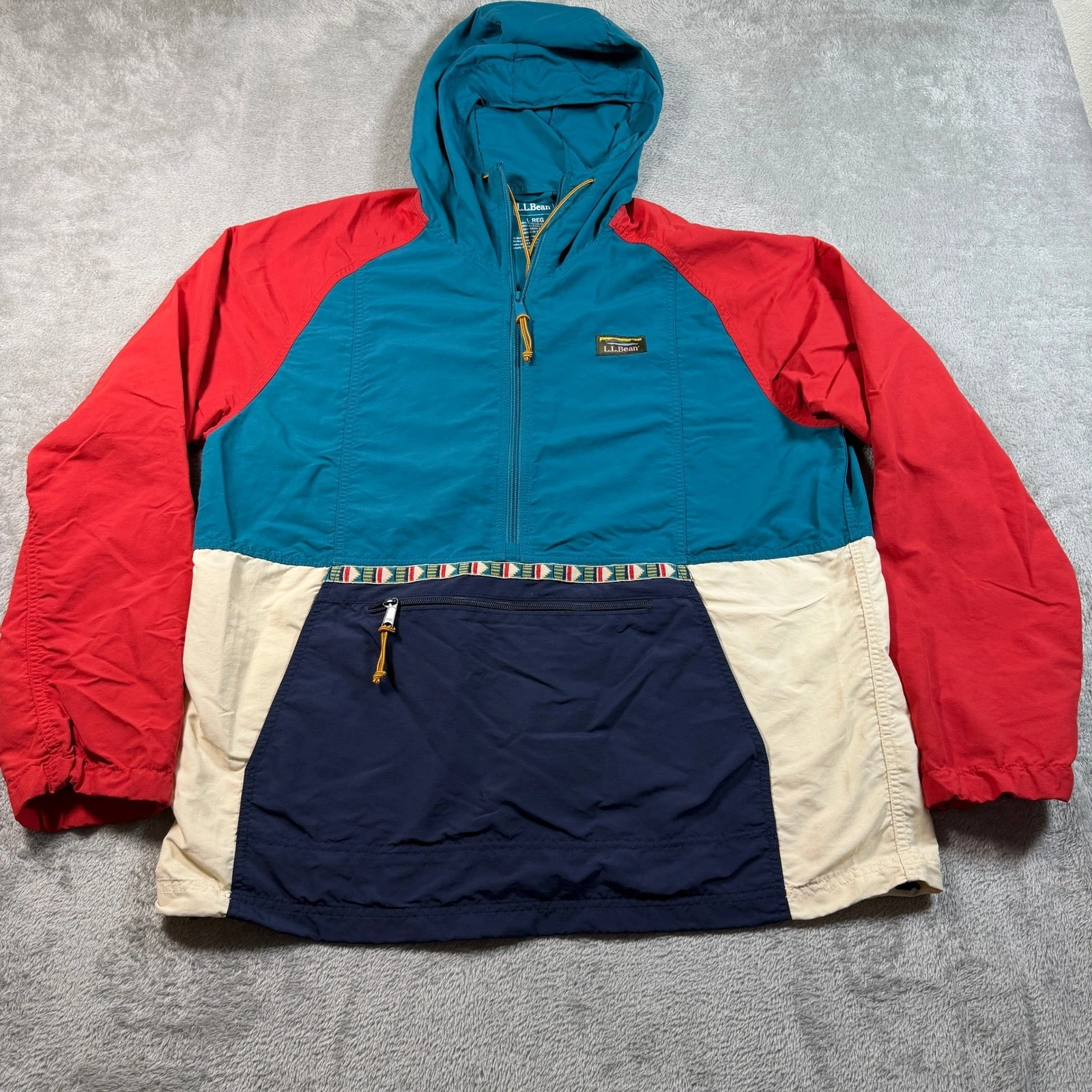 LL Bean Mountain Classic Anorak Jacket Men Large Multicolor Aztec Half Zip Hood