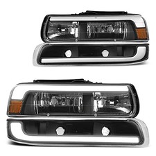 LED DRL Headlights Compatible with 1999-2002 Chevy LED - Black/Amber/Clear