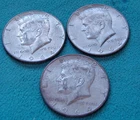 Lot of Three (3) Silver 90% Kennedy half Dollar Coins---3 Coins----$1.50 FV