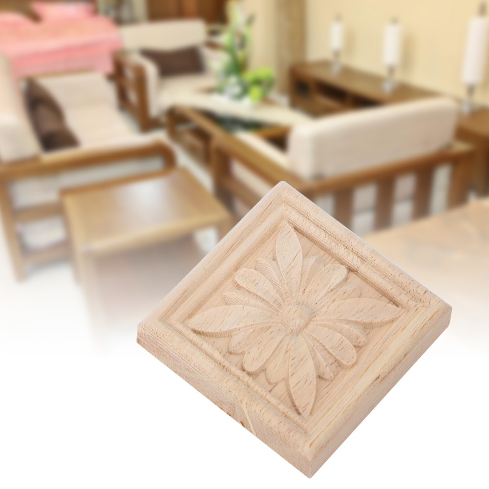 ↑4Pcs Carving Checkered Applique Unpainted Decal For Furniture Decoration (D).