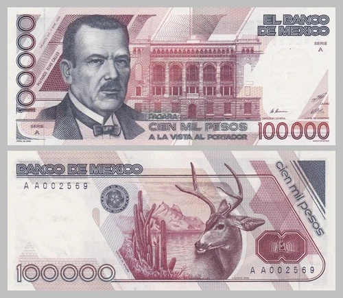 Mexico 100000 Pesos 1988 Serie A p94a Uncirculated Banknote