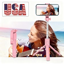 Foldable Bluetooth Selfie Stick Tripod Pink with Remote for Mobile Phone