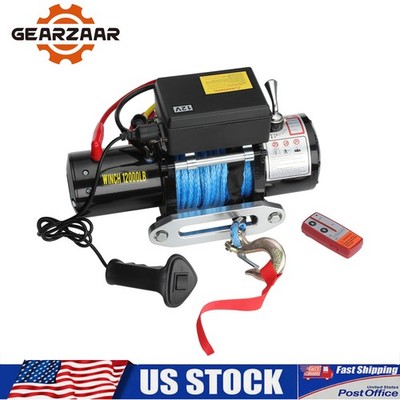 12000LBS Electric Winch 12V Synthetic Cable Truck Trailer Towing Off-Road 85FT