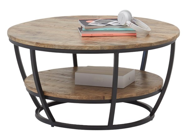 Couchtisch Jaipur, Massivholz Mango, Metallgestell Schwarz, Rund, 86X44 Cm-image