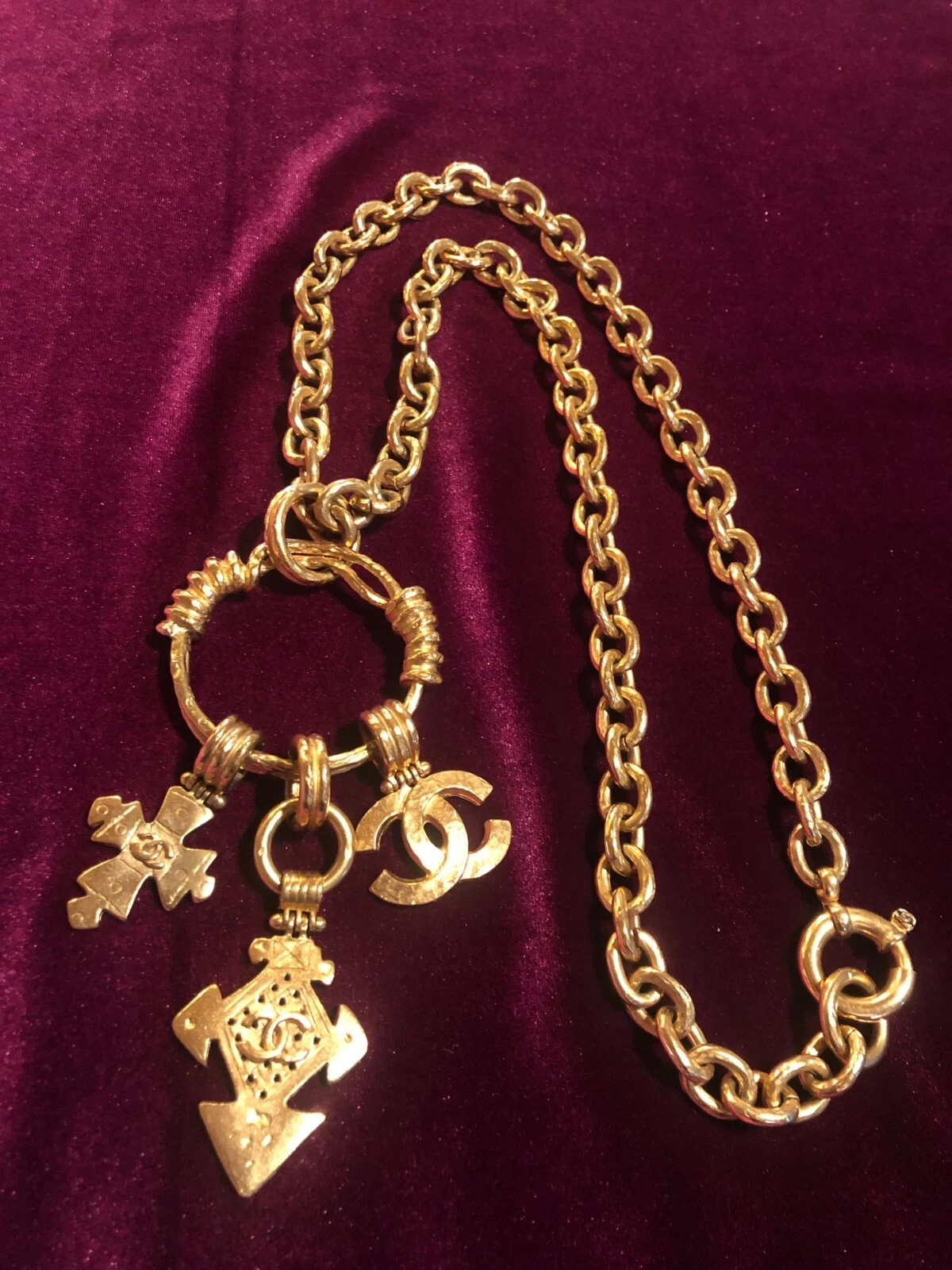 Collana CHANEL Catena AUTENTICA Coco Vintage Raro Ciondolo Cintura Croce Oro Choker 108