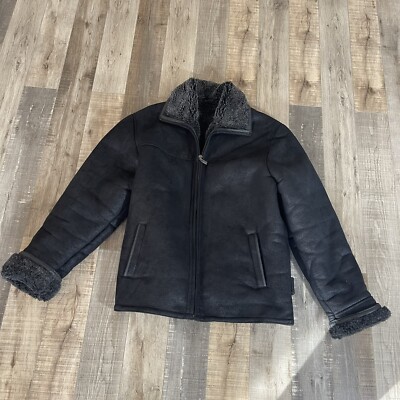 Wilsons Leather Pelle Studio Black Bomber Fur Jacket M