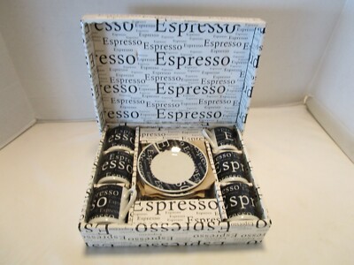 Vtg. Ceramic 12 Pc. Demitasse Cup Saucer Set Expresso Black White NOS Gift box