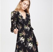 NWT Reformation Susanna Long Sleeve Black Floral Midi Wrap Dress Sz M