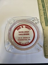 Vintage Glass Ashtray John Emory Watches Jewelry Clocks Wilmington Del