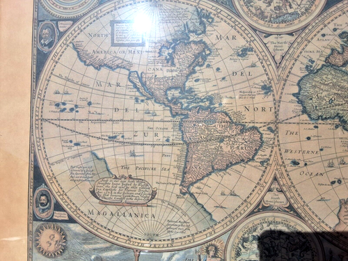 LARGE VINTAGE FRAMED REPRODUCTION JOHN SPEED'S 1626 MAP OF THE WORLD - Picture 12 of 14