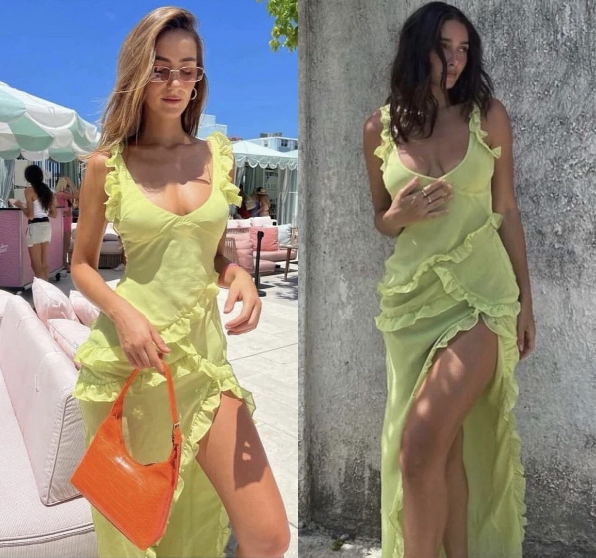 House of CB Pixie Lime Ruffle Maxi Dress Size XS