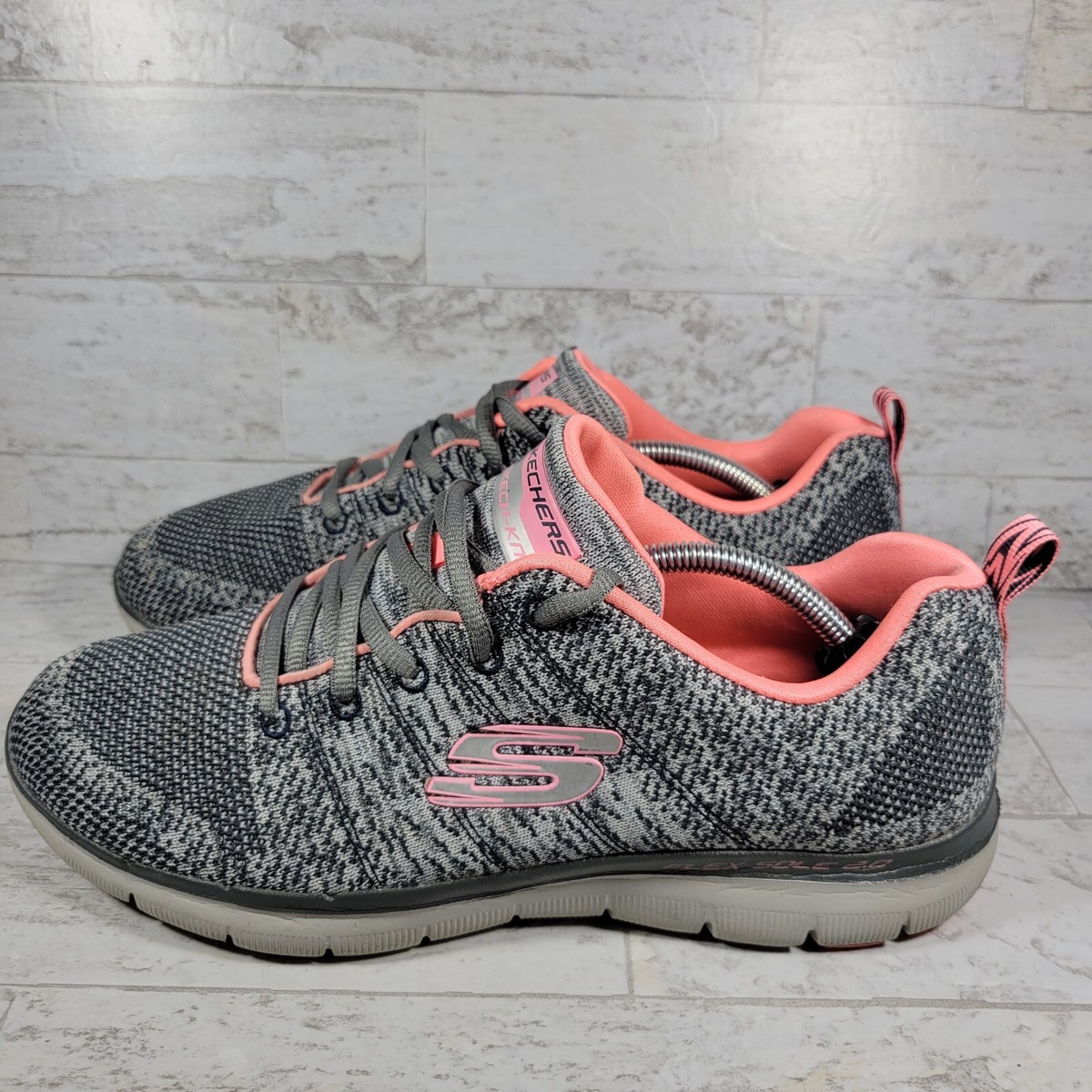 Skechers Womens Flex Appeal Gray Pink Running Shoes Size 10