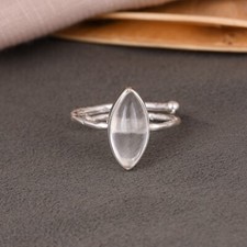 Marquise Crystal Quartz Adjustable Ring Sterling Silver Engagement Gift For Her