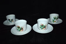 Antique 1800's Floral Ironstone  Cup & Saucer Set of 4  Hand Painted Unmarked