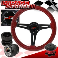 Extender + Quick Release + Red Black Deep Dish Steering Wheel For 03-15 Accord