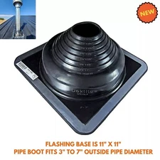 Square Base Pipe Flashing Roof Jack Pipe Boot for OD Pipe Sizes 3" - 7" NEW