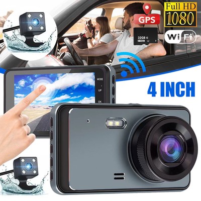 4'' 1080P HD WIFI Dual Lens Car GPS Rearview Touch Screen Dash Cam DVR G-Sensor