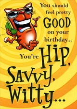 Designer Greetings Hip Savvy Witty Red Cat Funny / Humorous Birthday Card
