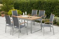 Merxx 7Tlg. Siena Set, 6 Siena Stapelsessel, 1 Ausziehtisch, 150/200 X 90 Cm