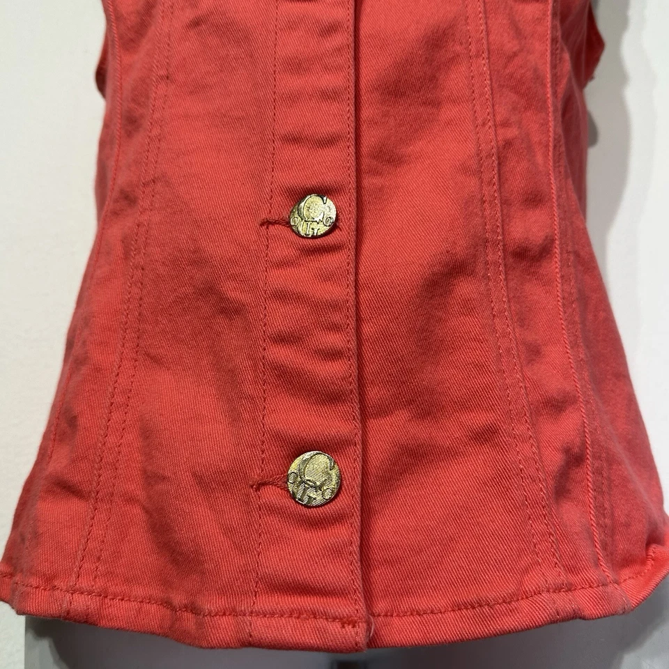 Vintage Coogi Orange Denim Vest 2X Sleeveless Studded Embroidered Hip Hop Y2K - Image 3 of 4