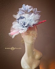 Kentucky Derby Hat Soft Baby Blue Rose Hot Pink Royal Ascot Fascinator Del Mar