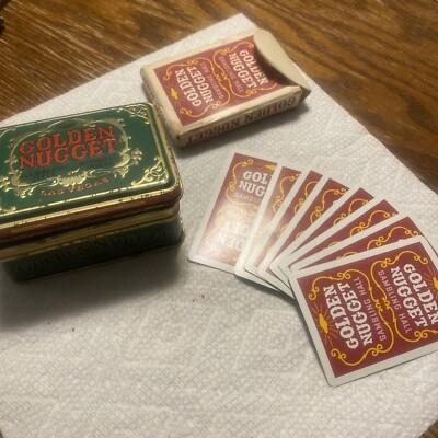 Vintage Golden Nugget Las Vegas Casino 8 Red  Cards in Metal Tin